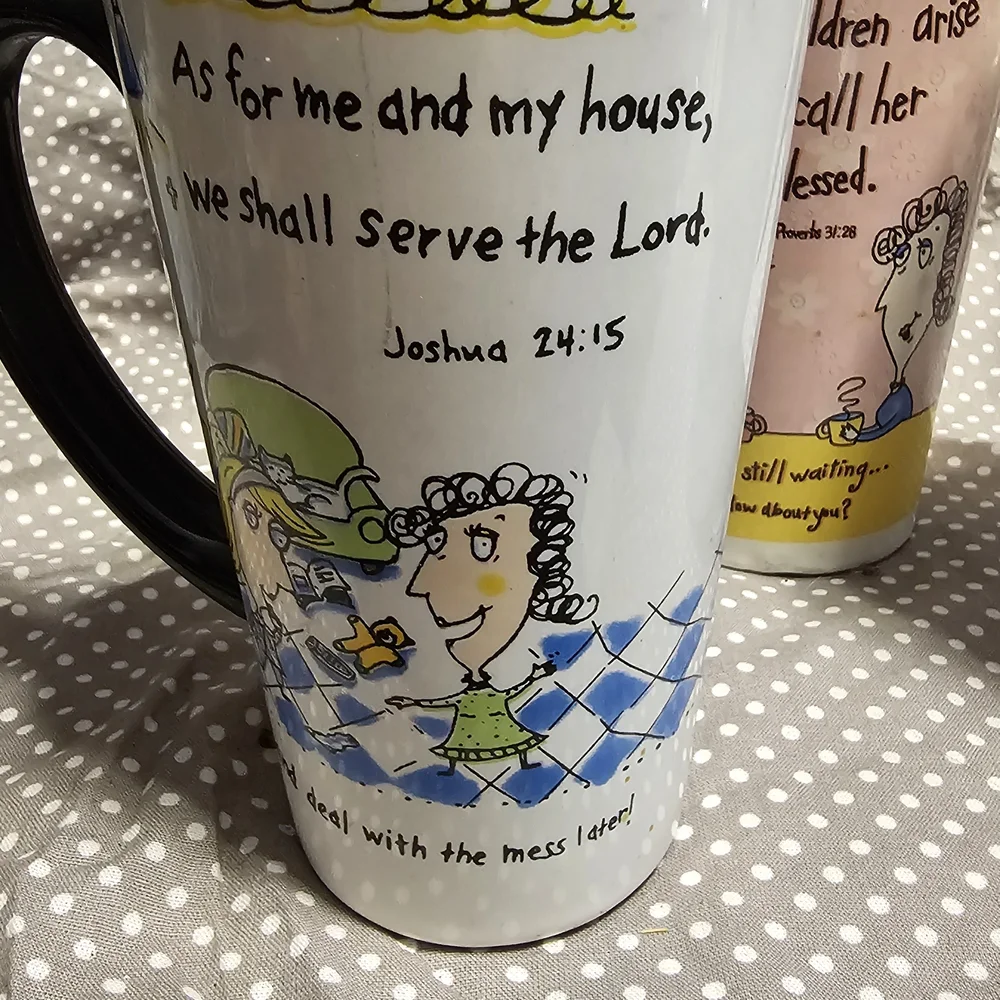 Pink Cartoon Scripture Ceramic Coffee Mug with Black Handle Set Of 4